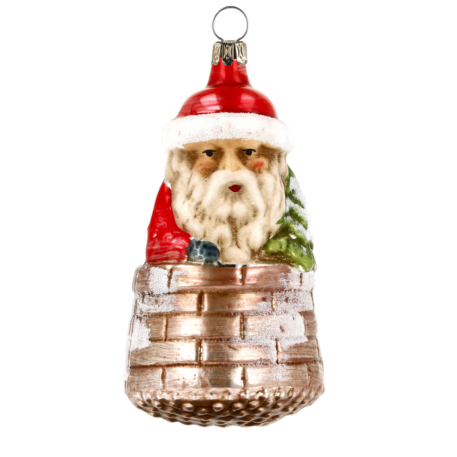 Nostalgisches Glasornament - Nikolaus mit Baum im Schornstein