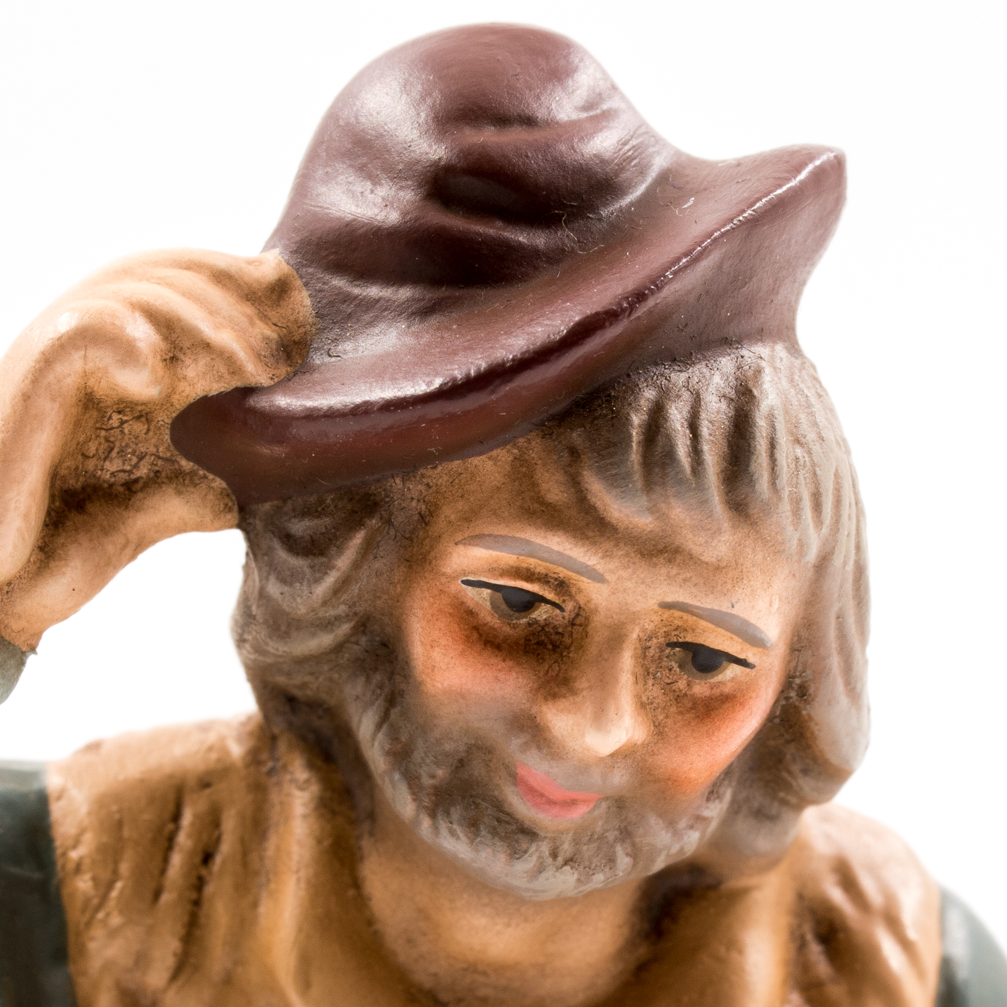 Hirte mit braunem Hut, handbemalte Krippenfigur