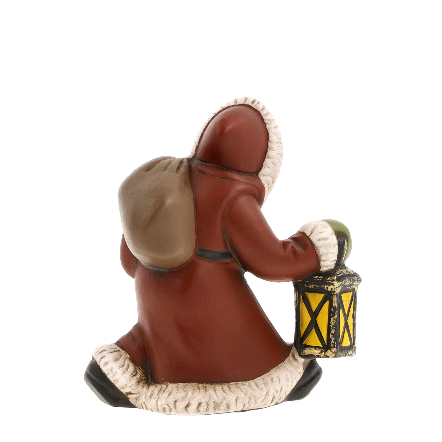 Weihnachtsfigur mit Laterne, Rückansicht, roter Mantel