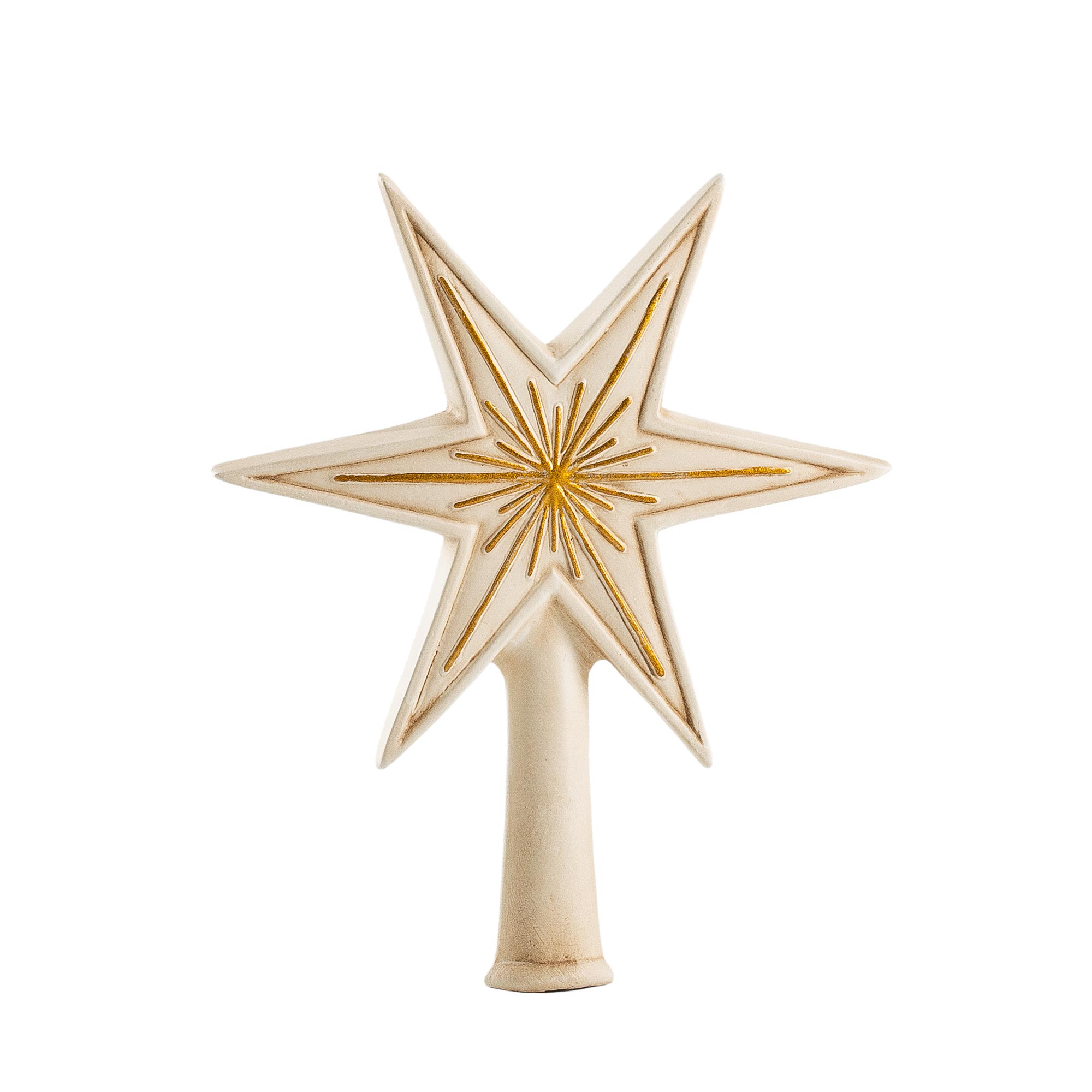 Stern-Baumspitze aus Keramik, creme mit goldenen Akzenten