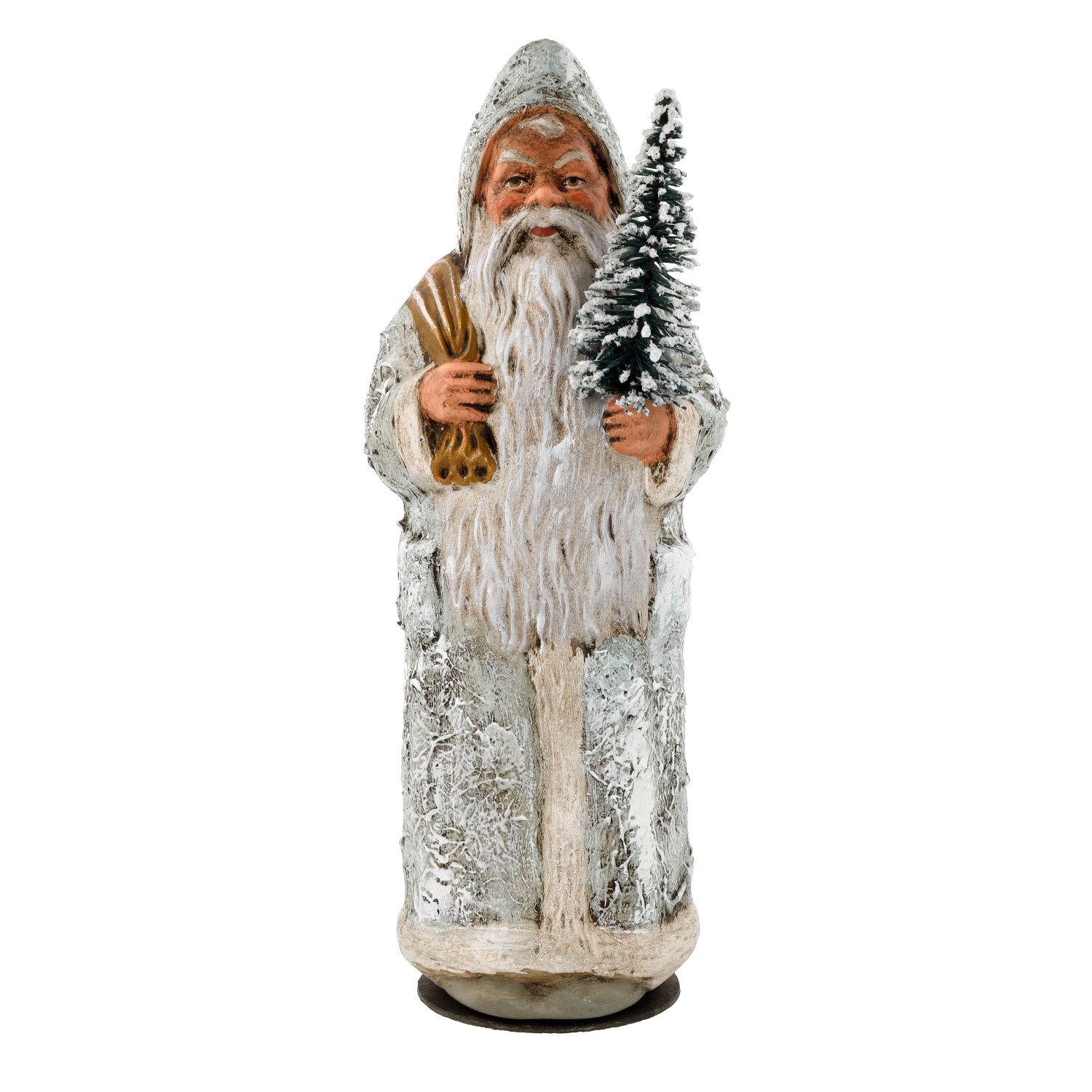 Weihnachtsmann-Dekofigur in Weiß mit Tannenbaum