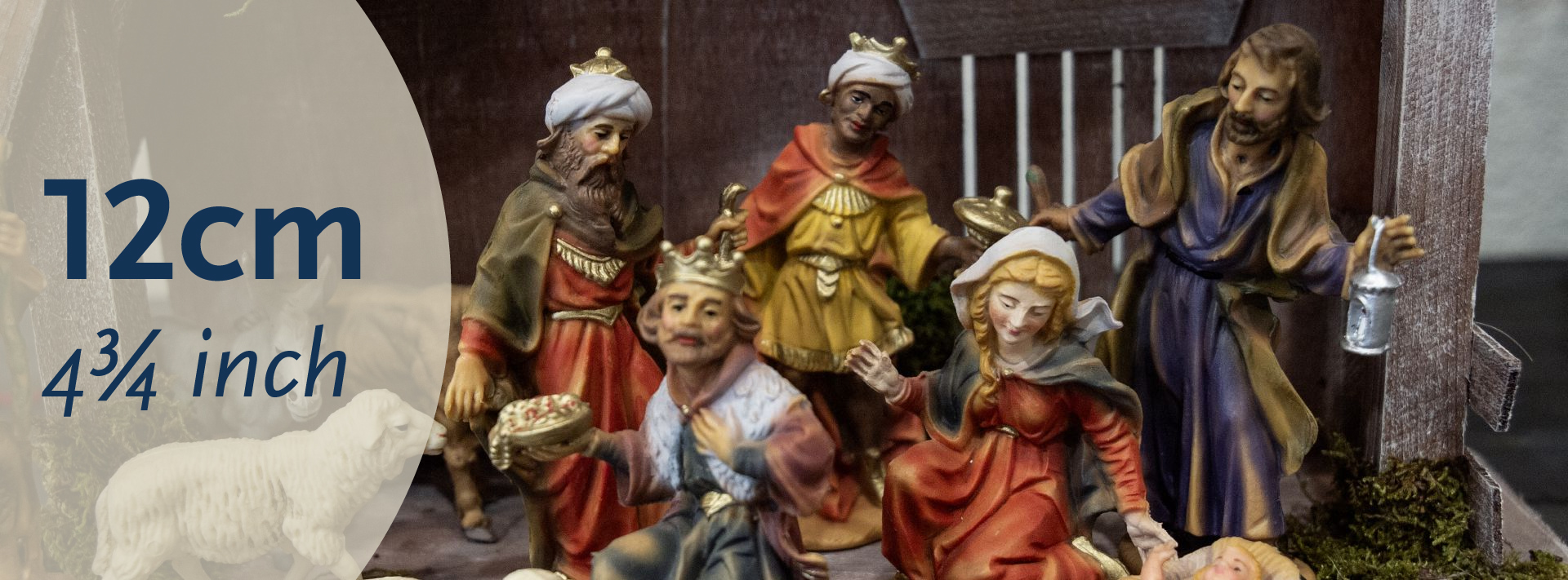 Weihnachtskrippe, Heilige Familie & Könige, 12 cm