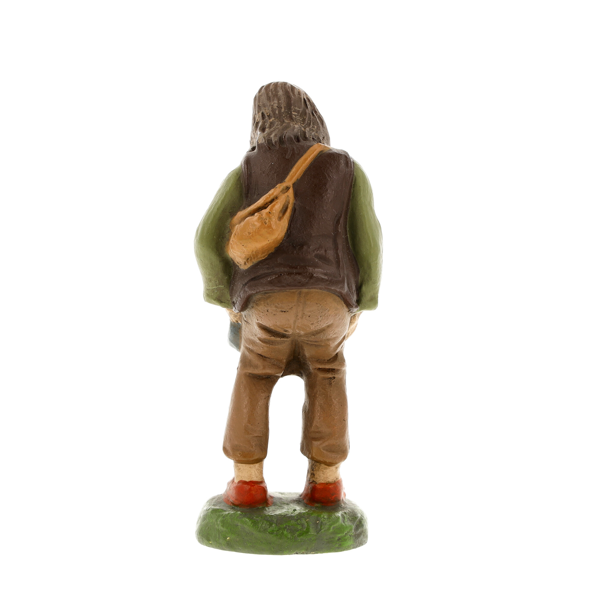 Figur eines Mannes mit Tasche, bemalt, Rückansicht