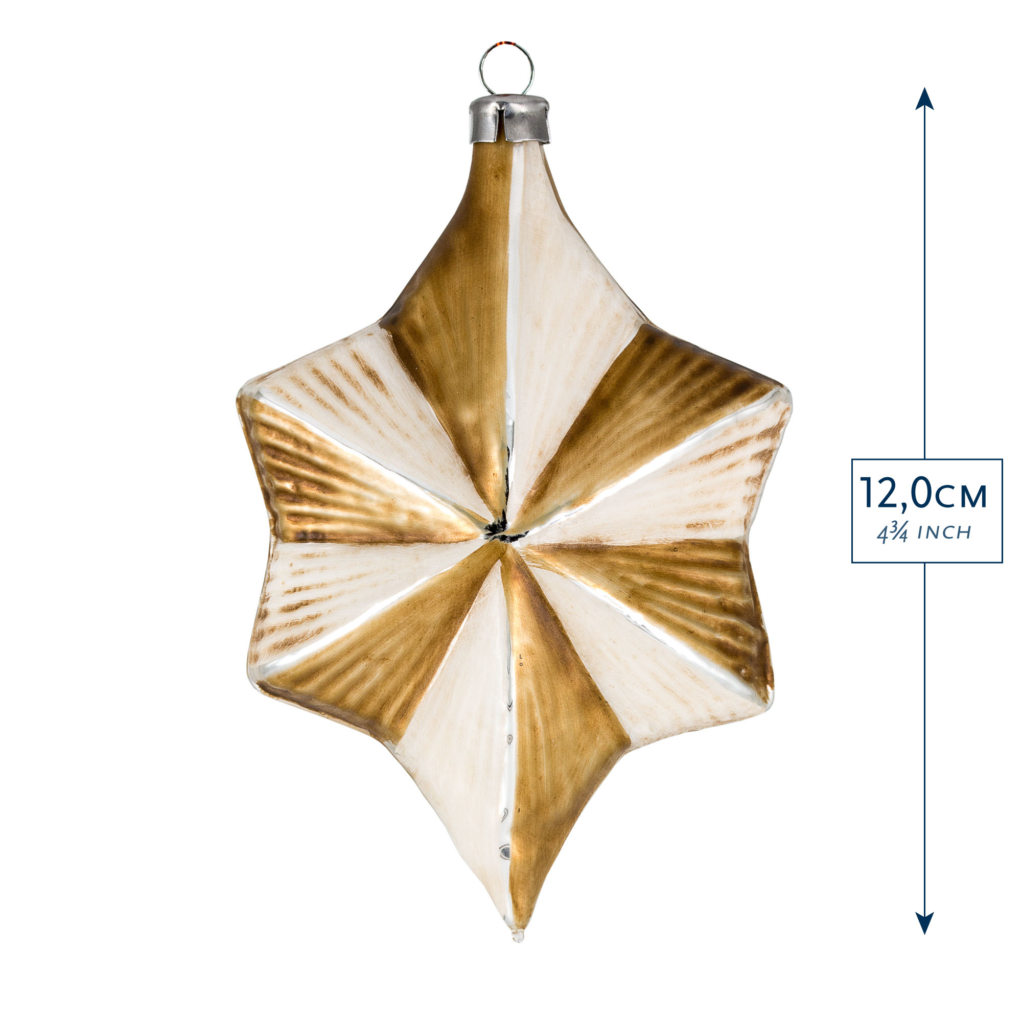 Weihnachtsanhänger Stern gold-weiß aus Glas, 12 cm