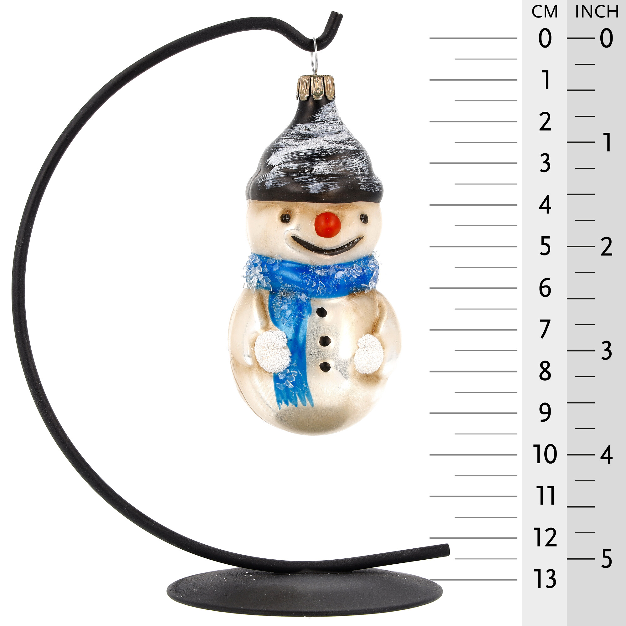 Christbaumanhänger Schneemann aus Glas mit blauem Schal