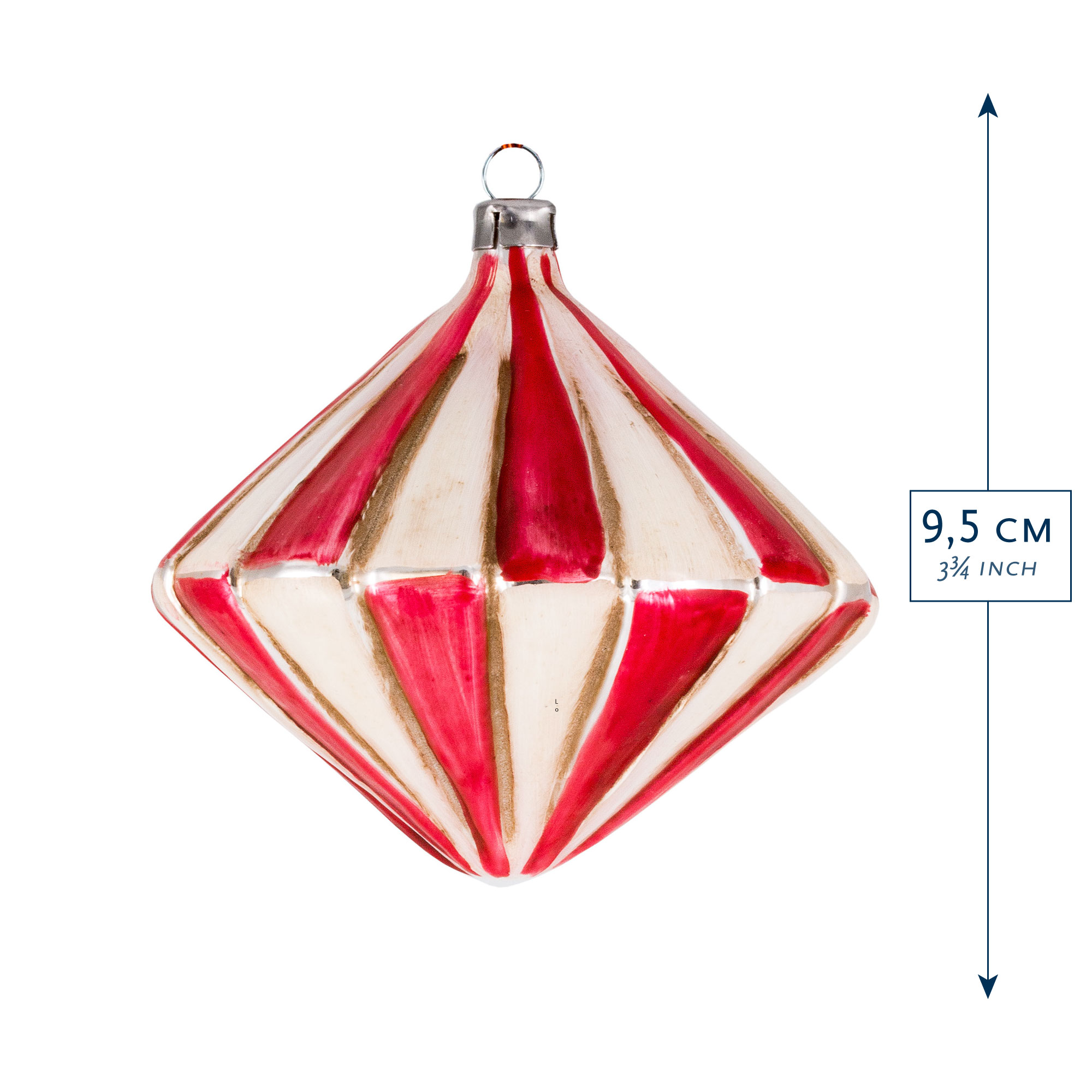 Glas-Christbaumschmuck Diamantform rot-weiß, 9,5 cm