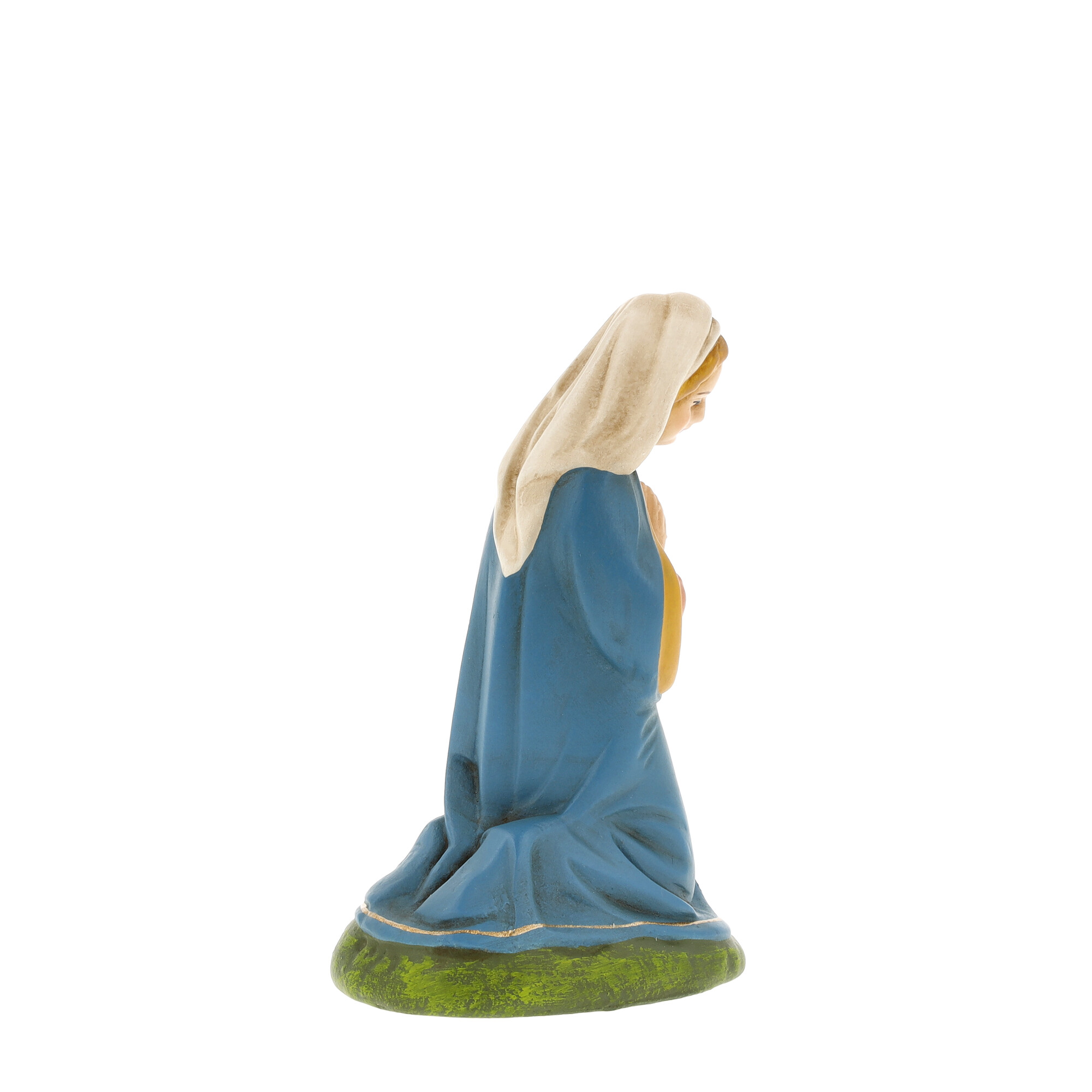 Kniende Marienfigur in Blau für Weihnachtskrippe