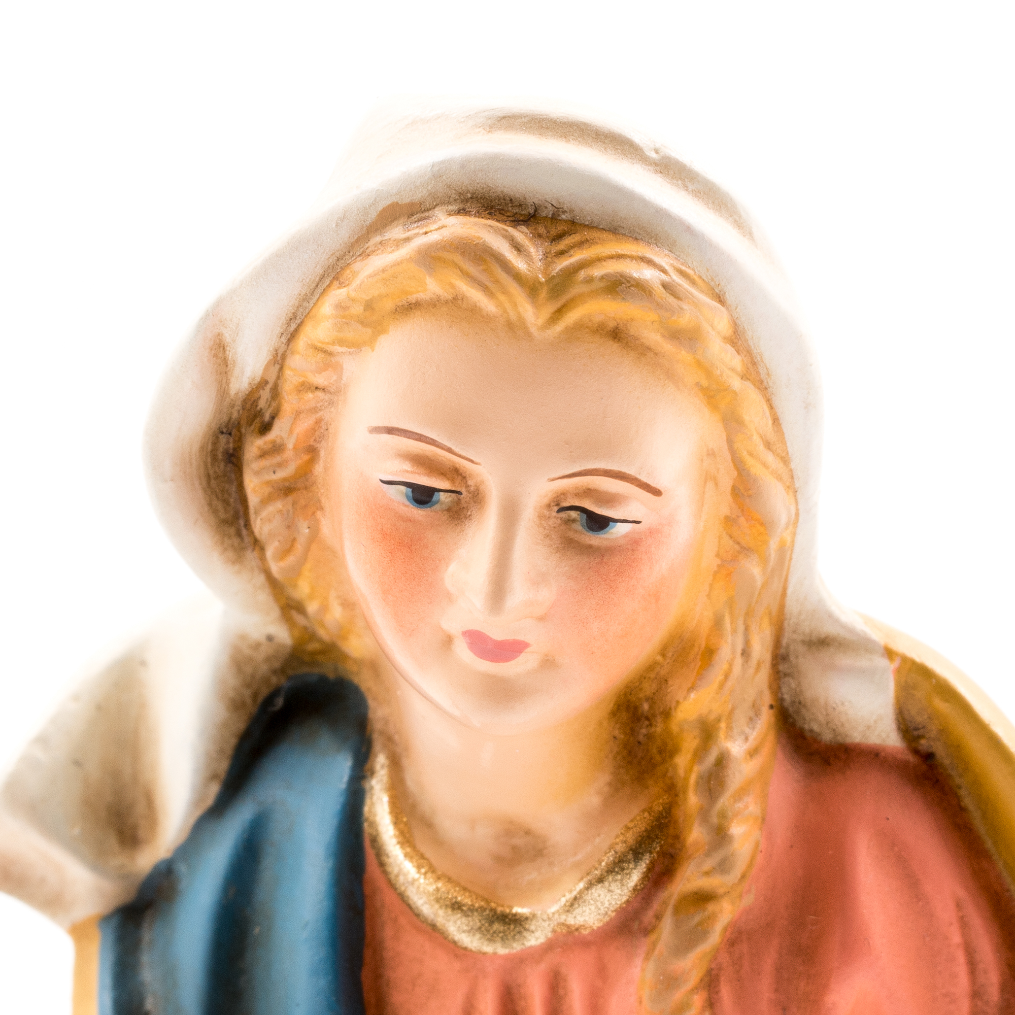Madonnenfigur, handbemalte Keramik, Detailansicht