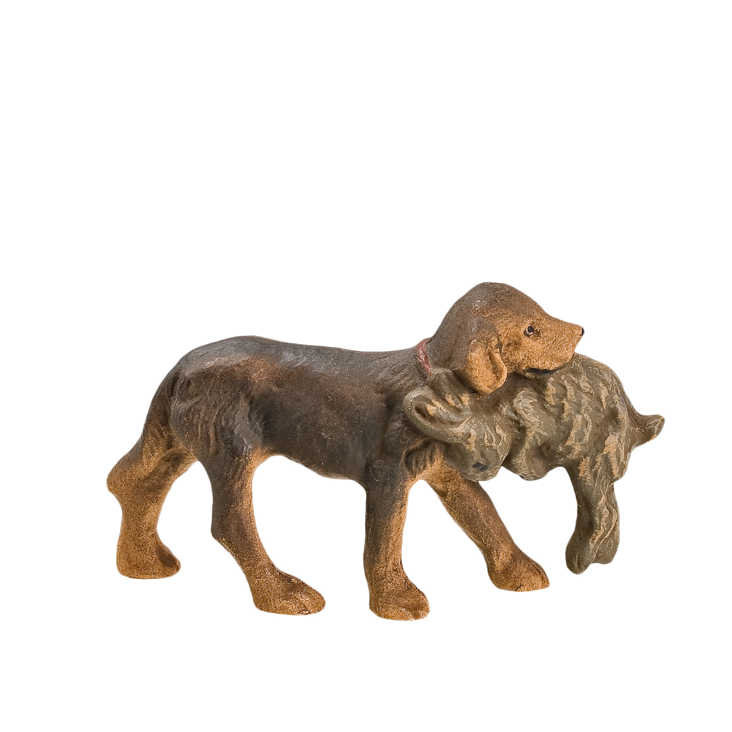 Braune Jagdhund-Figur mit Hase, rustikale Dekofigur