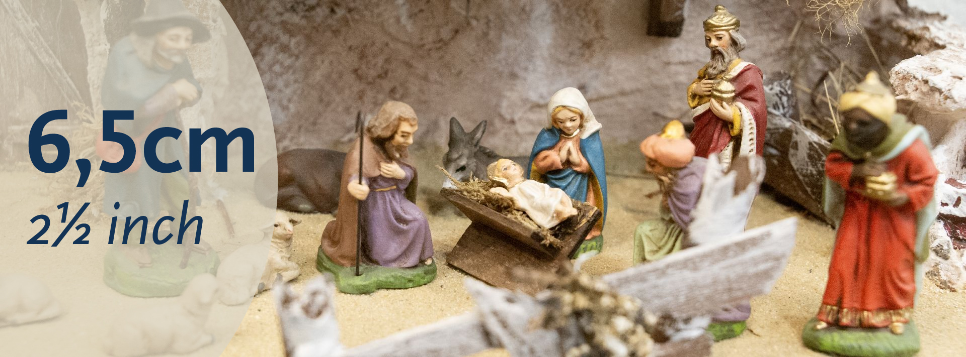 Weihnachtskrippe 6,5 cm mit Maria, Josef und Königen