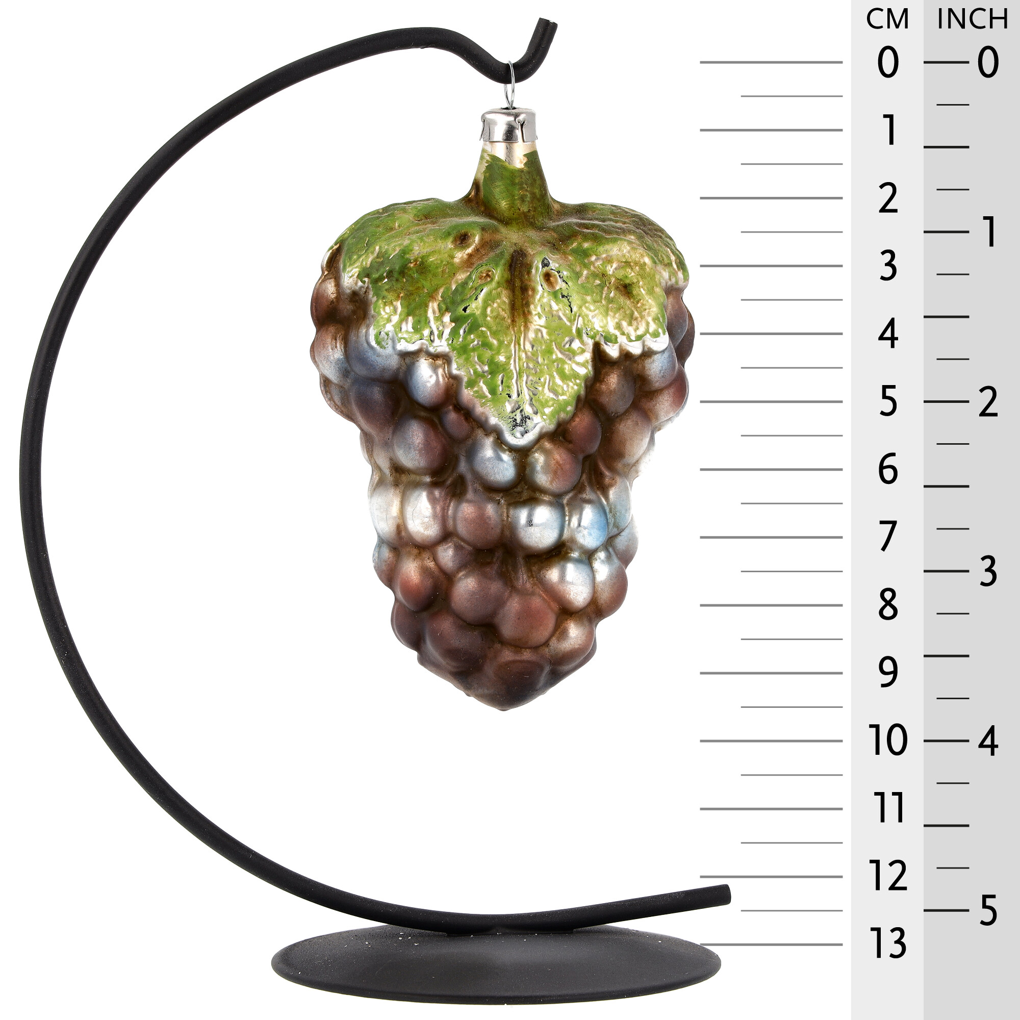 Weihnachtsanhänger Glas-Weintraube mit Blatt, 12 cm