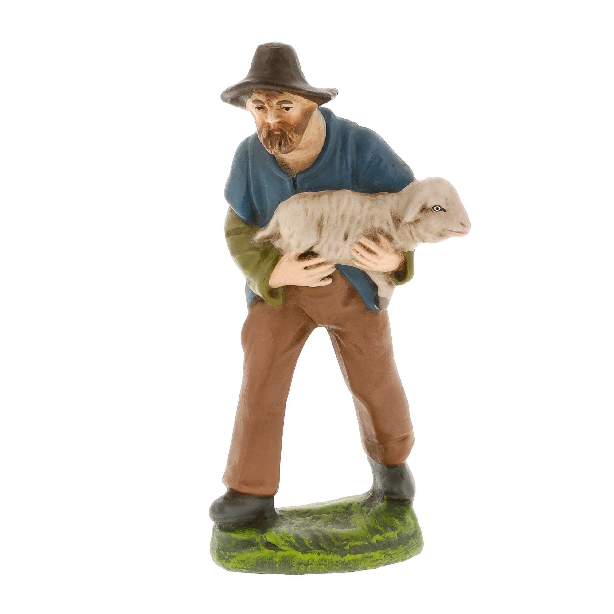 Schäfer mit Lamm Krippenfigur, handbemalt