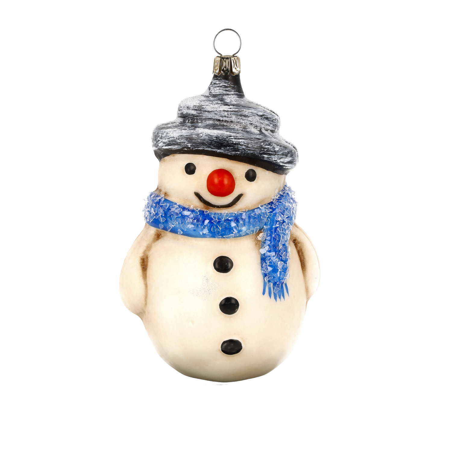 Schneemann-Anhänger mit blauem Schal und grauer Mütze