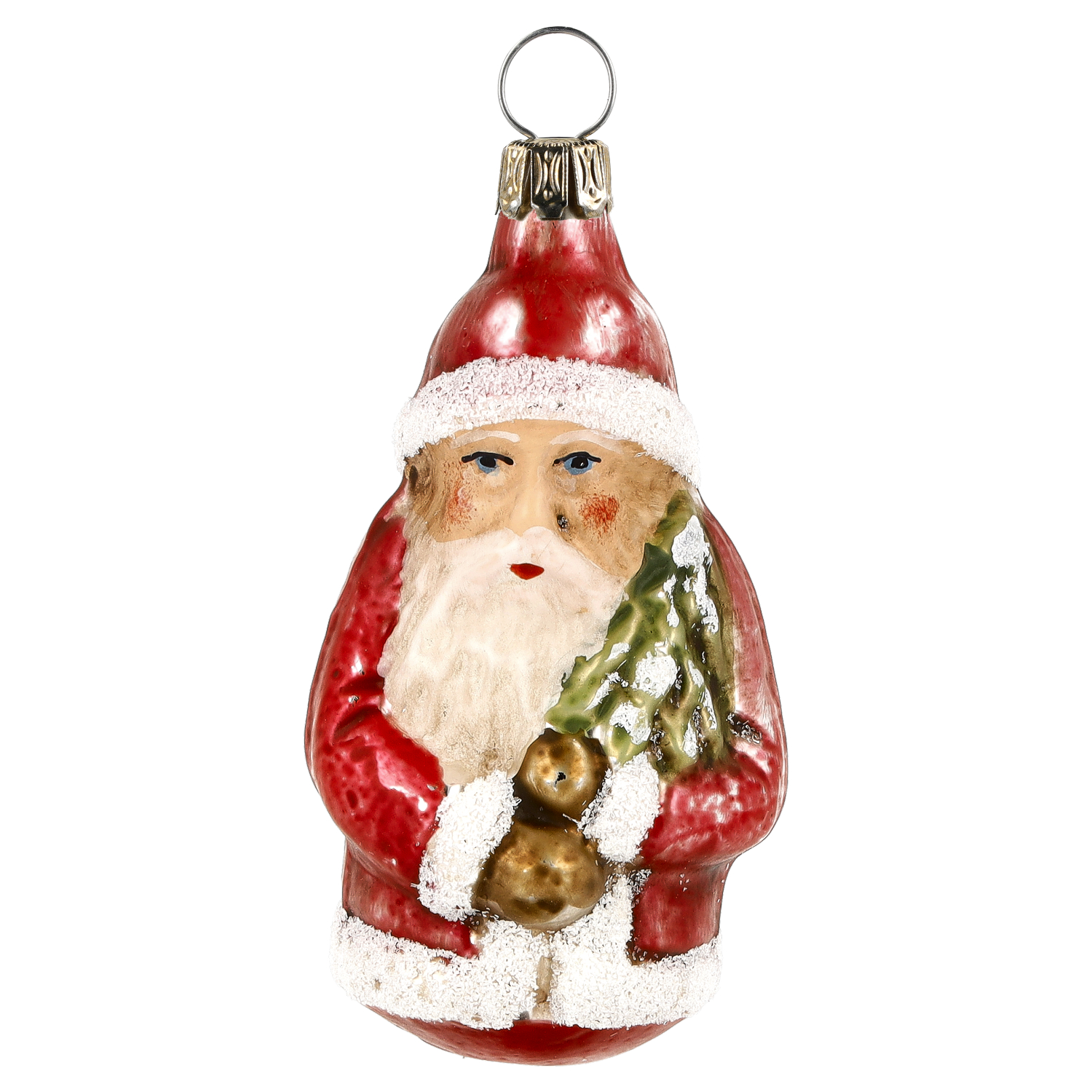 Weihnachtsmann aus Glas, Christbaumkugel mit Tanne
