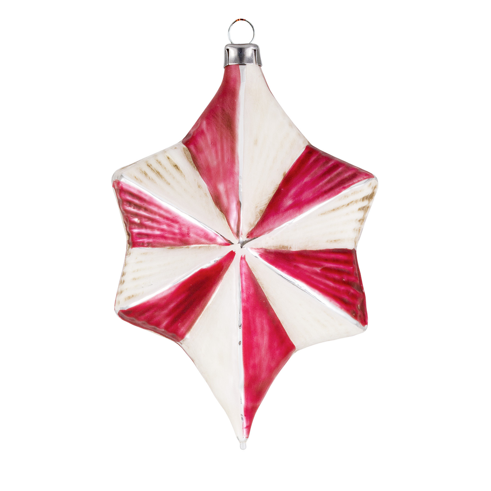 Glas-Weihnachtsstern rot-weiß, 6-zackiger Baumschmuck