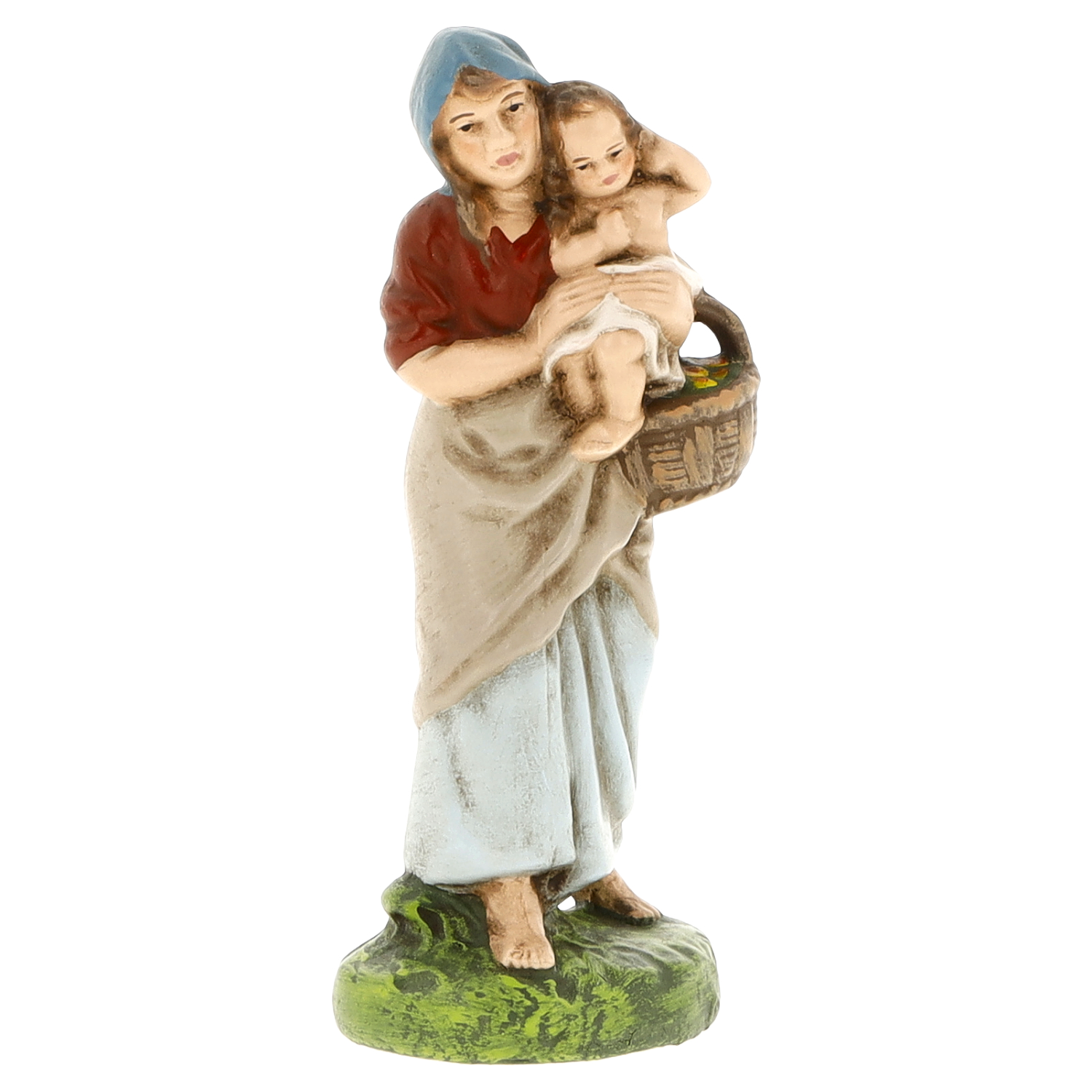 Figur einer Frau mit Kind und Korb, für Krippe oder Deko