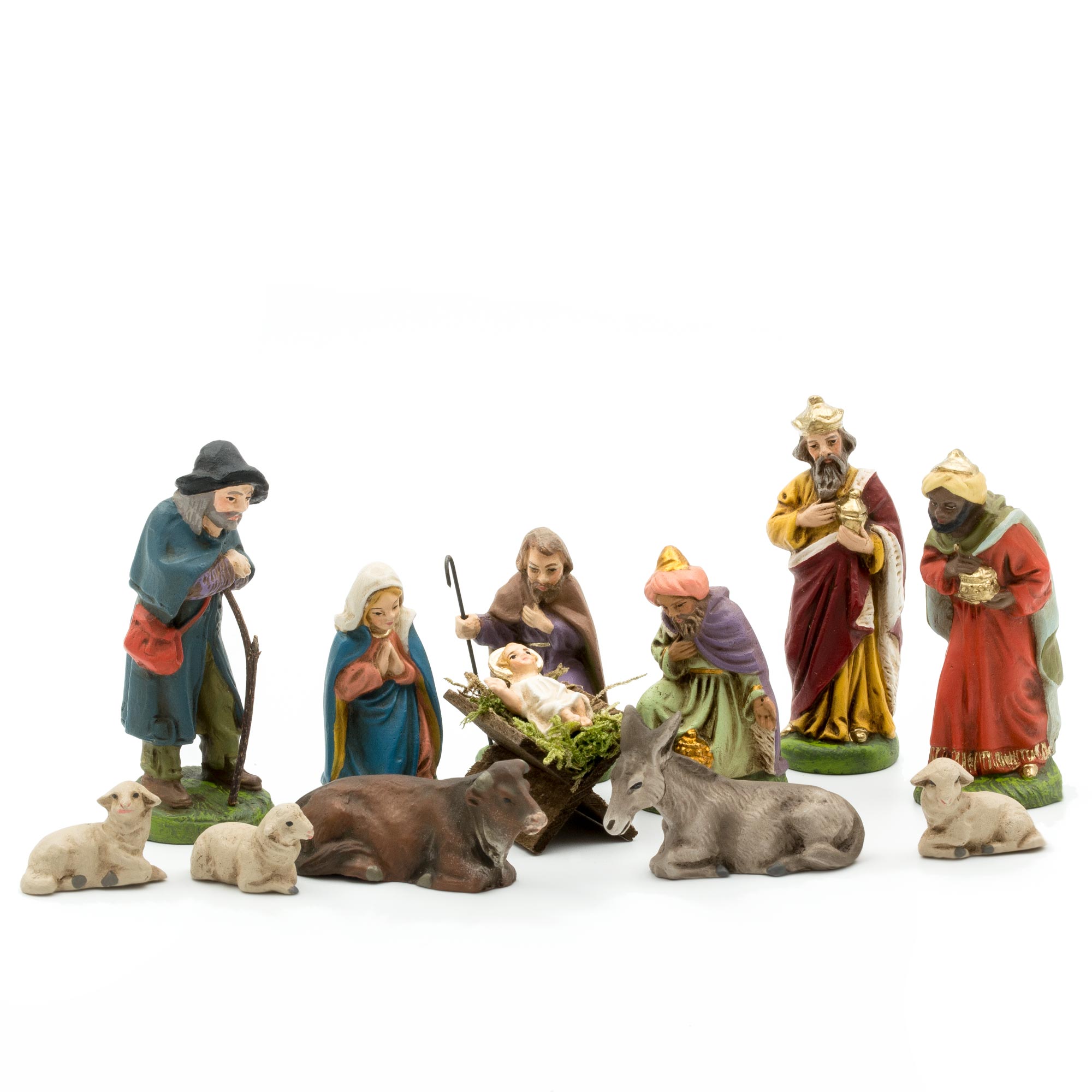Weihnachtskrippe: Maria, Josef, Jesus, Könige, Tiere