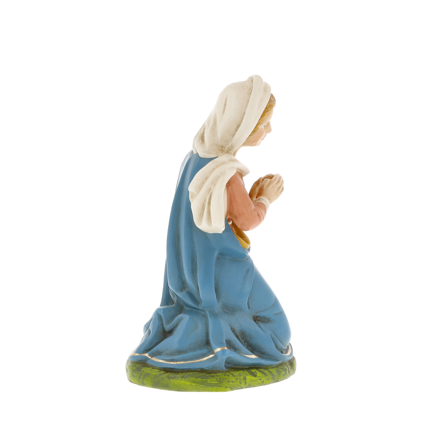 Kniende Maria Krippenfigur in Blau, handbemalt