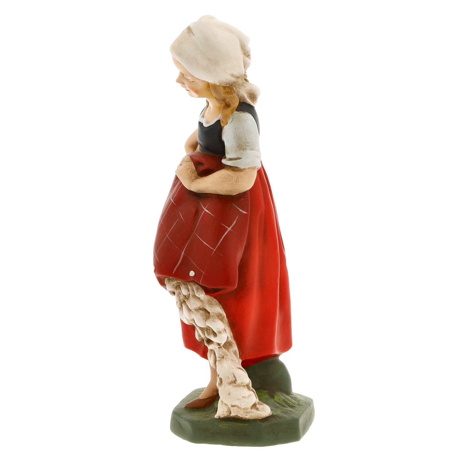 Dekofigur Mädchen in Tracht, rotes Kleid, Seitenansicht