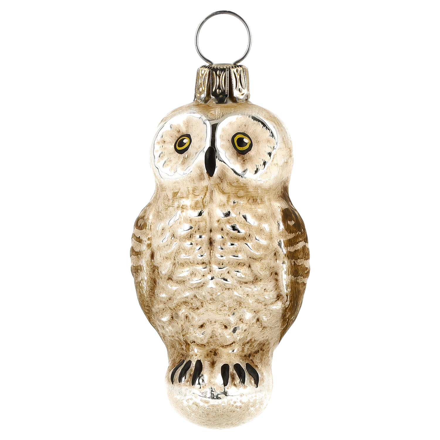 Eulen-Anhänger aus Glas für Weihnachtsbaum, beige-gold