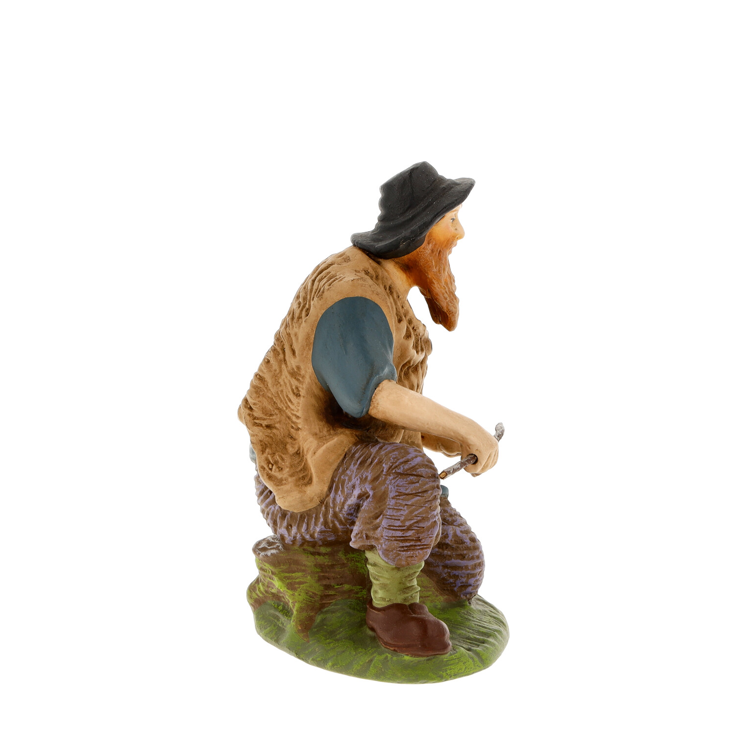 Sitzender Hirte mit Stab, Krippenfigur handbemalt