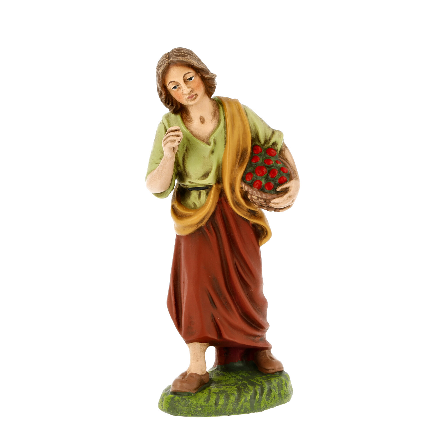 Figur Frau mit Obstkorb für Krippe, handbemalt