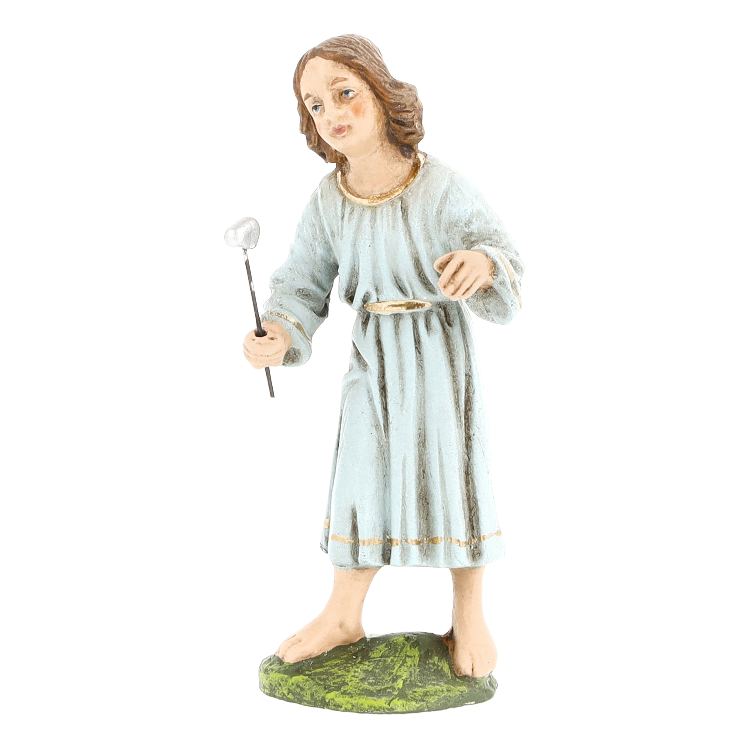 Krippenfigur Kind mit Stab im blauen Gewand