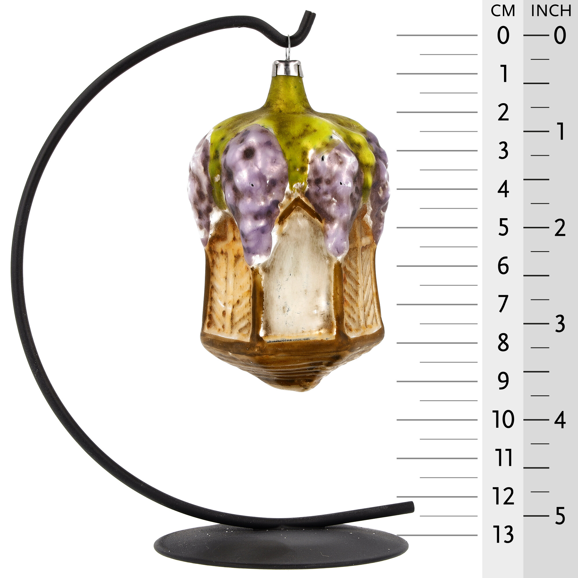 Christbaumschmuck Glas-Laterne mit lila Trauben