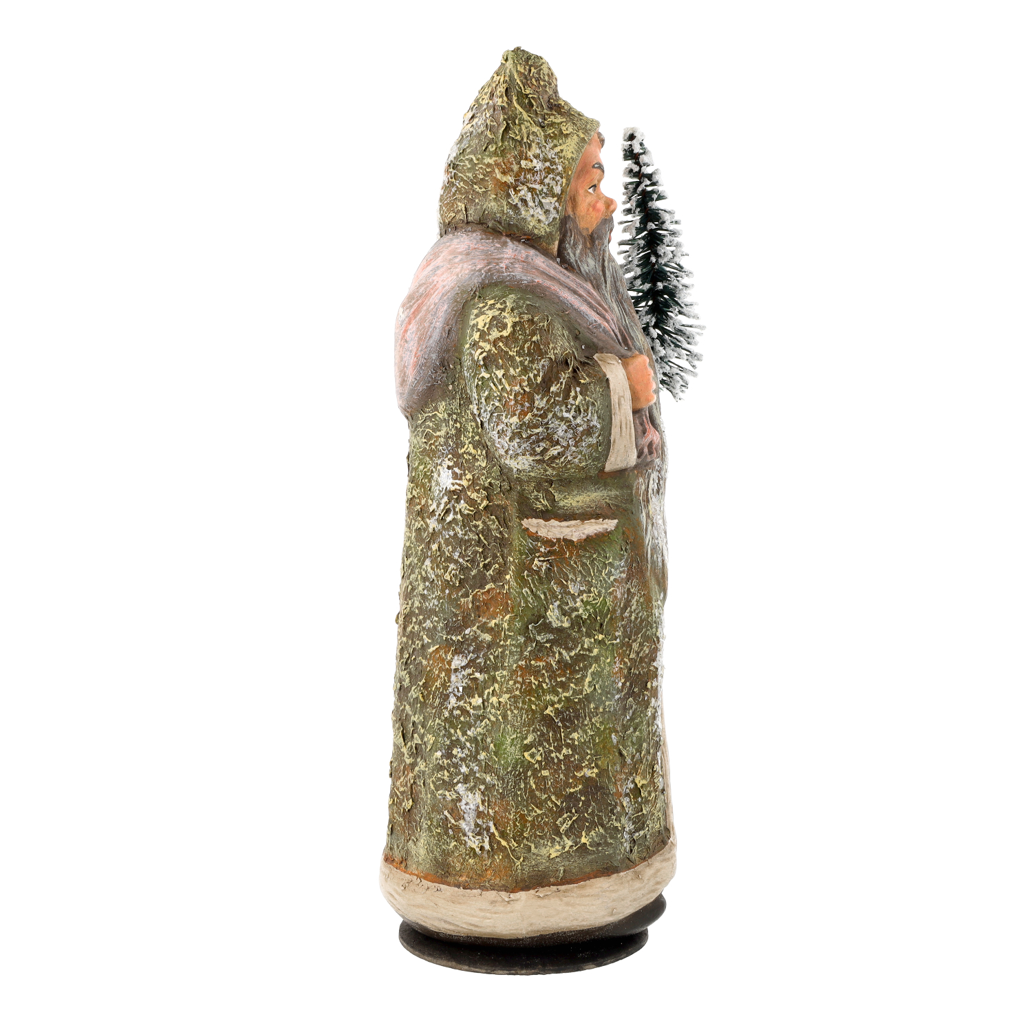 Weihnachtsmann-Dekofigur grün, mit kleiner Tanne, seitlich