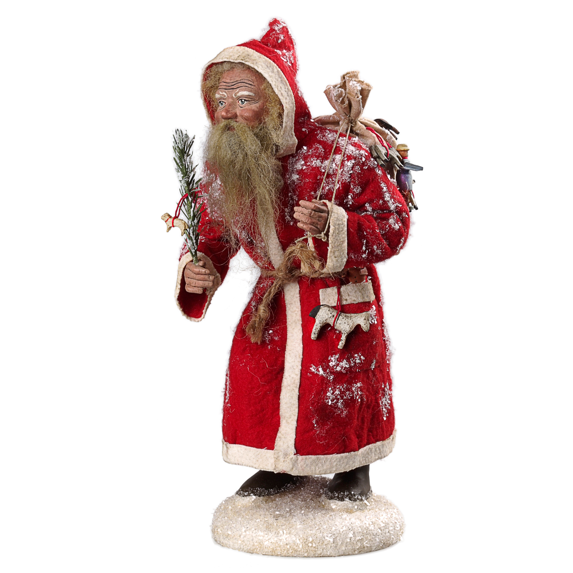 Vintage Weihnachtsmann Dekofigur mit Sack und Tannenzweig