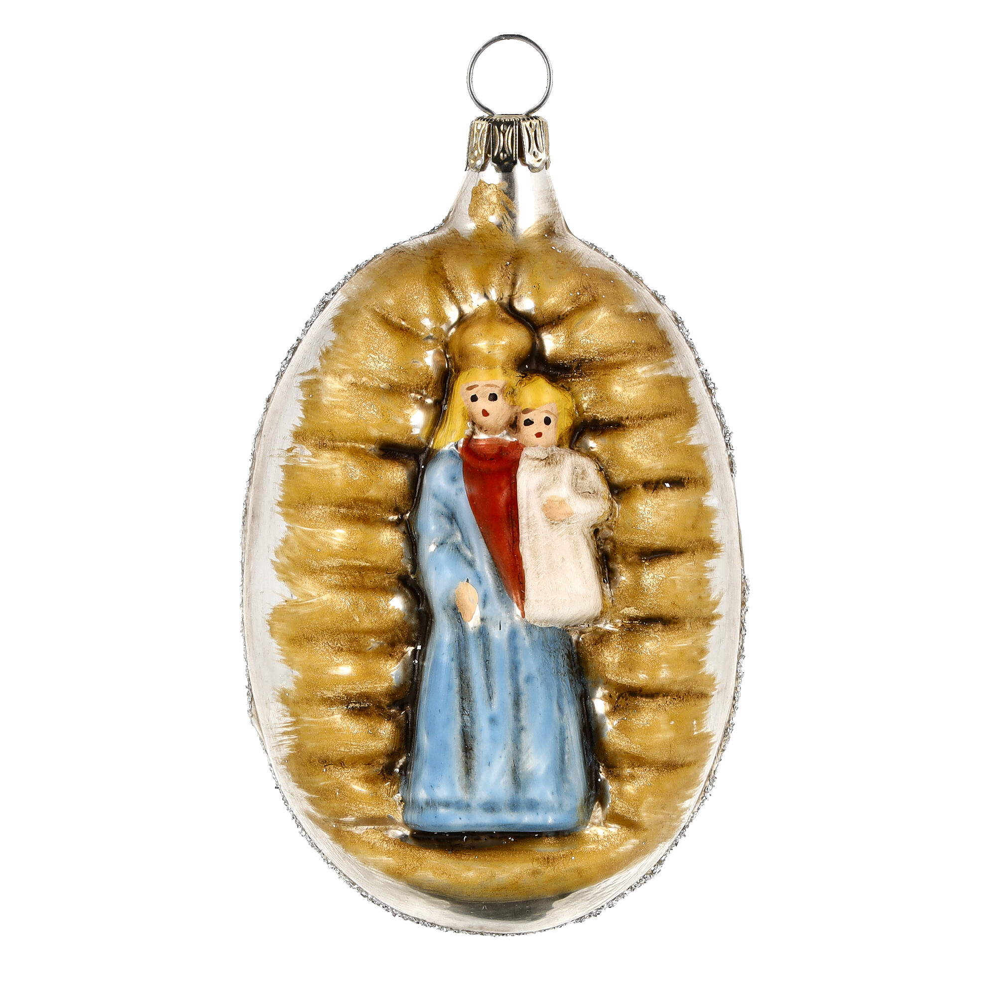 Glas-Christbaumschmuck mit Madonna und Kind, gold