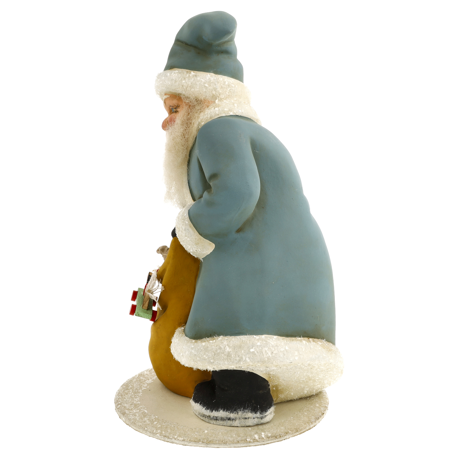 Dekofigur Weihnachtsmann in blauem Mantel mit Sack