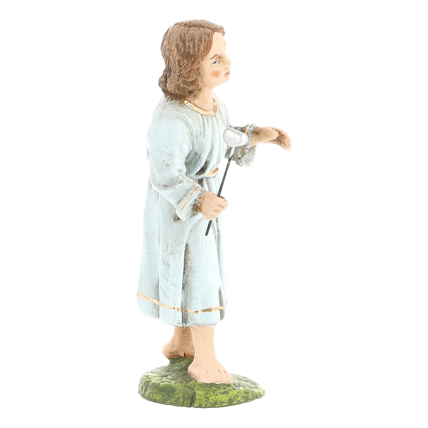 Hirtenjunge Krippenfigur mit Stab, handbemalt