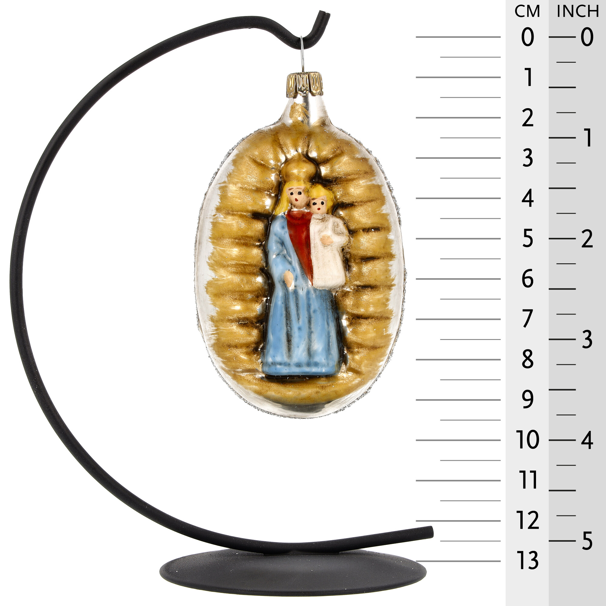 Christbaumanhänger aus Glas, Madonna mit Kind, gold