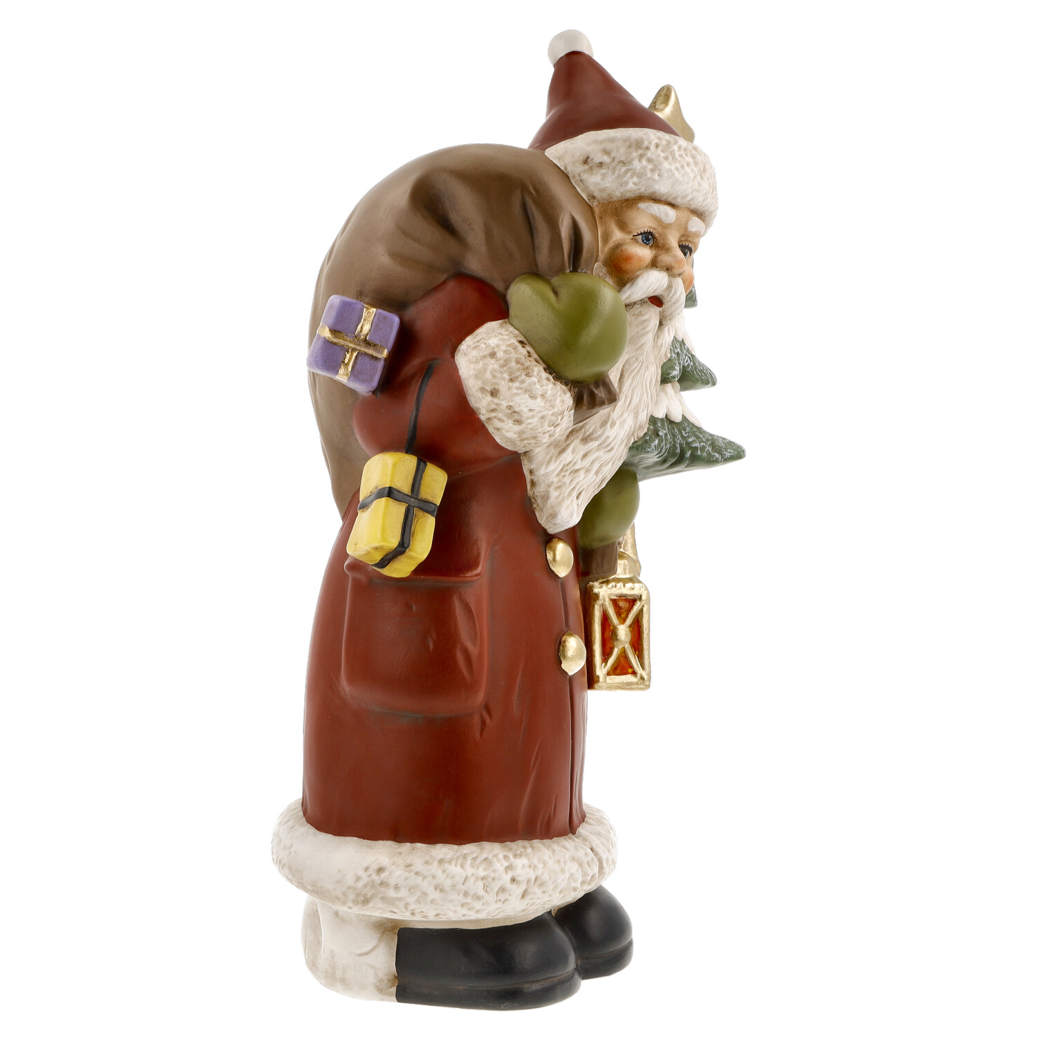 Dekofigur Weihnachtsmann mit Geschenksack und Laterne