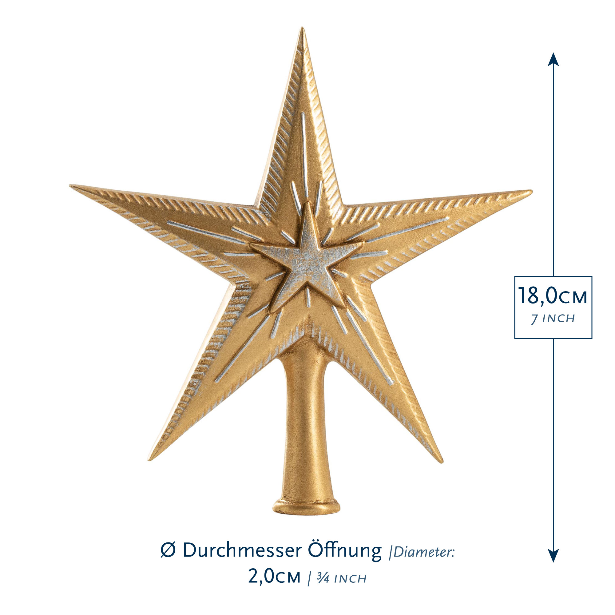 Goldene Stern-Baumspitze, 18 cm, Öffnung Ø 2,0 cm