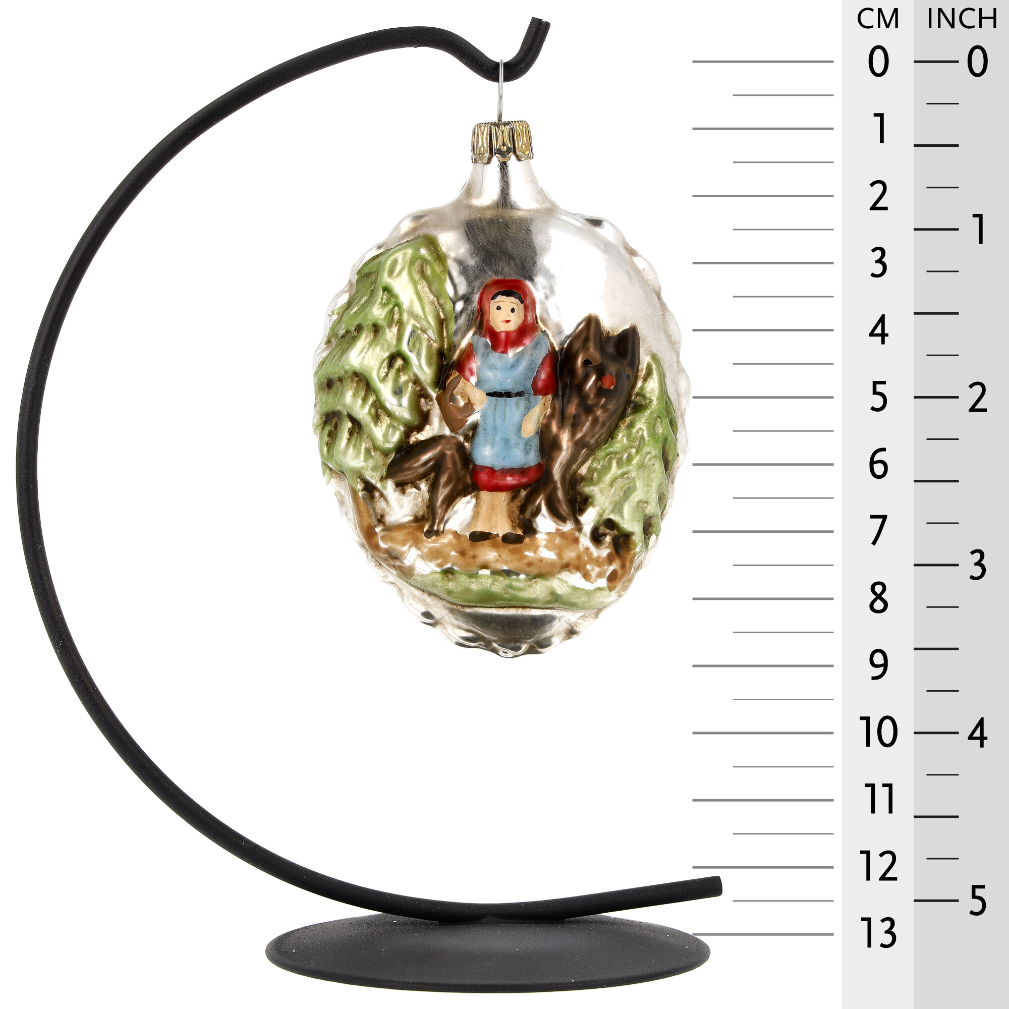 Weihnachtskugel Glas Rotkäppchen mit Wolf, handbemalt