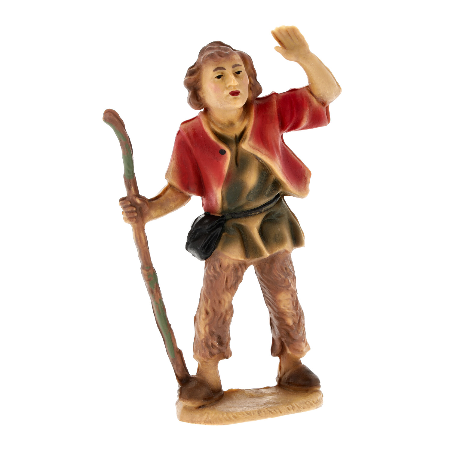 Wanderer-Krippenfigur mit Stab, handbemalt
