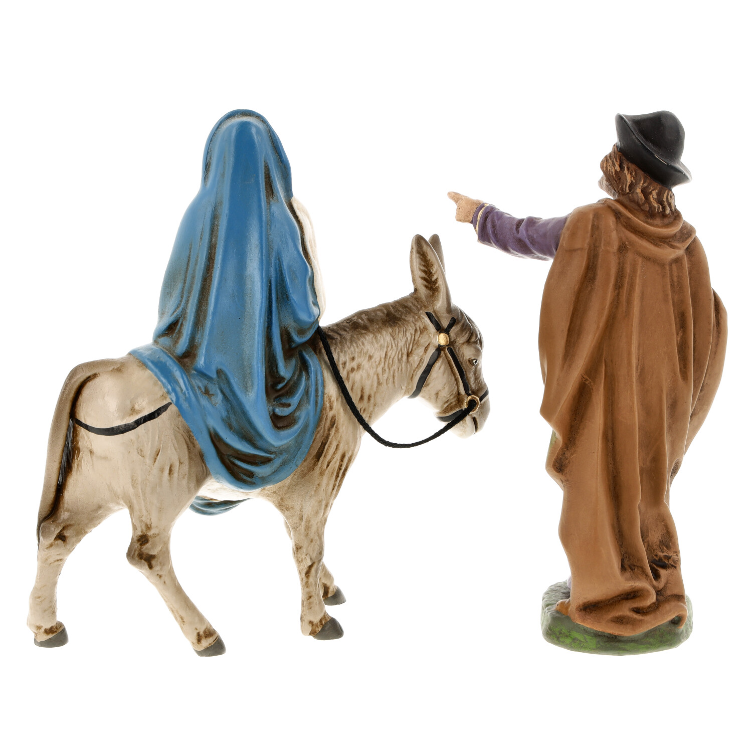 Weihnachtskrippe: Maria reitet Esel, Josef führt