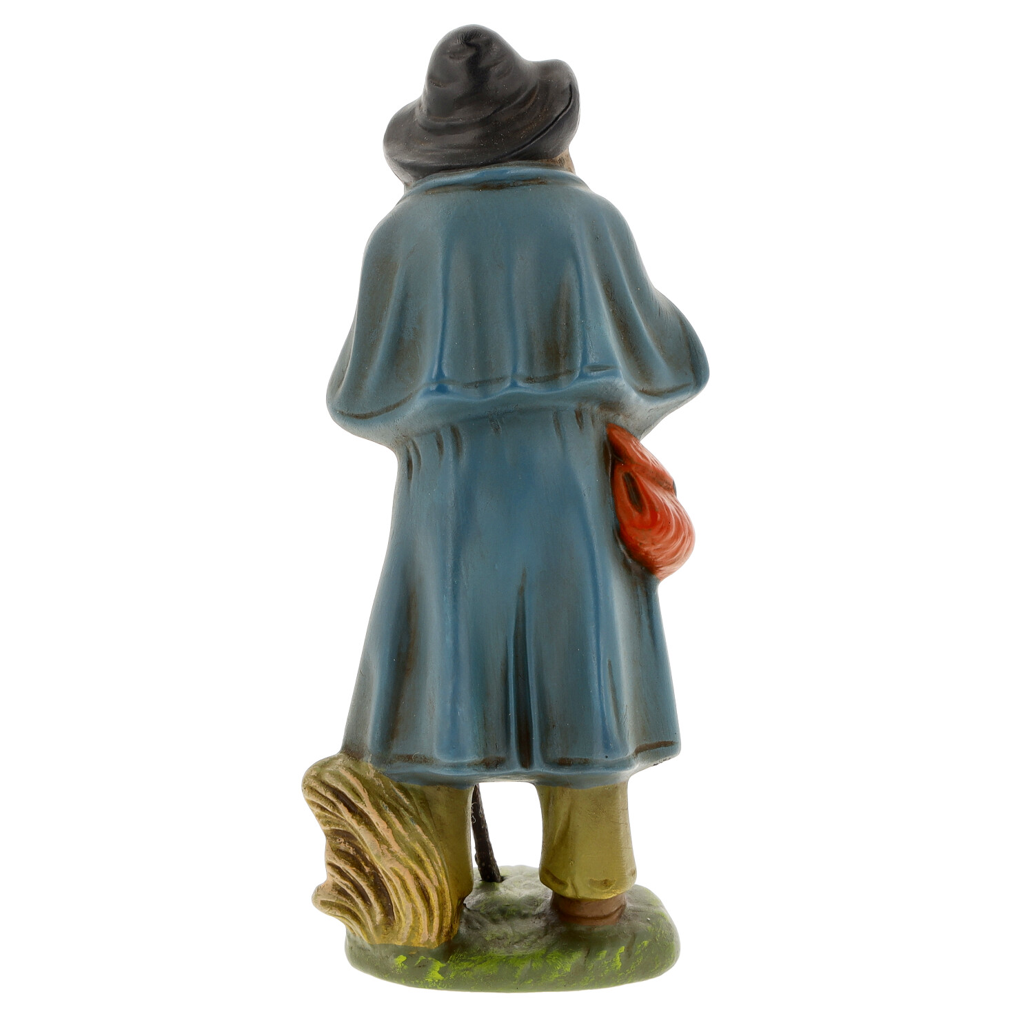 Krippenfigur Hirte mit Mantel und Stock, von hinten