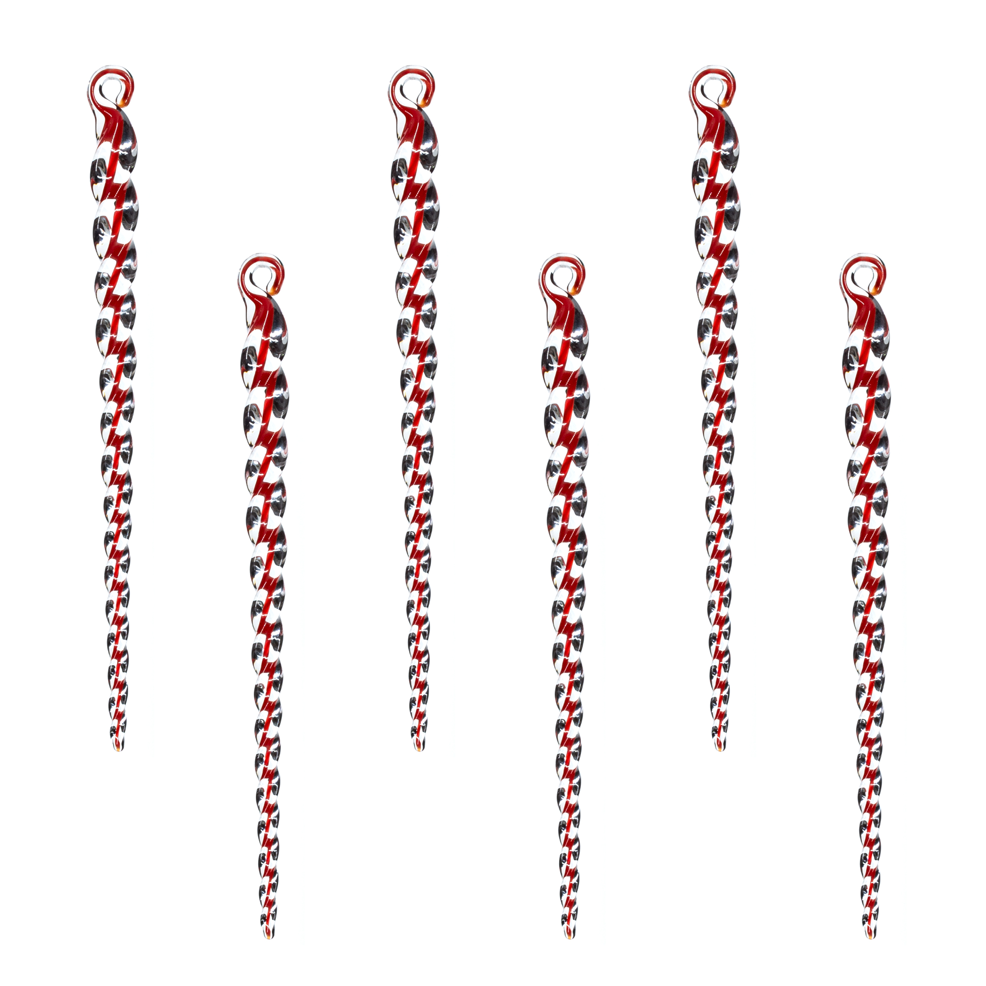 6 Eiszapfen-Ornamente rot/silber, Weihnachtsbaumschmuck