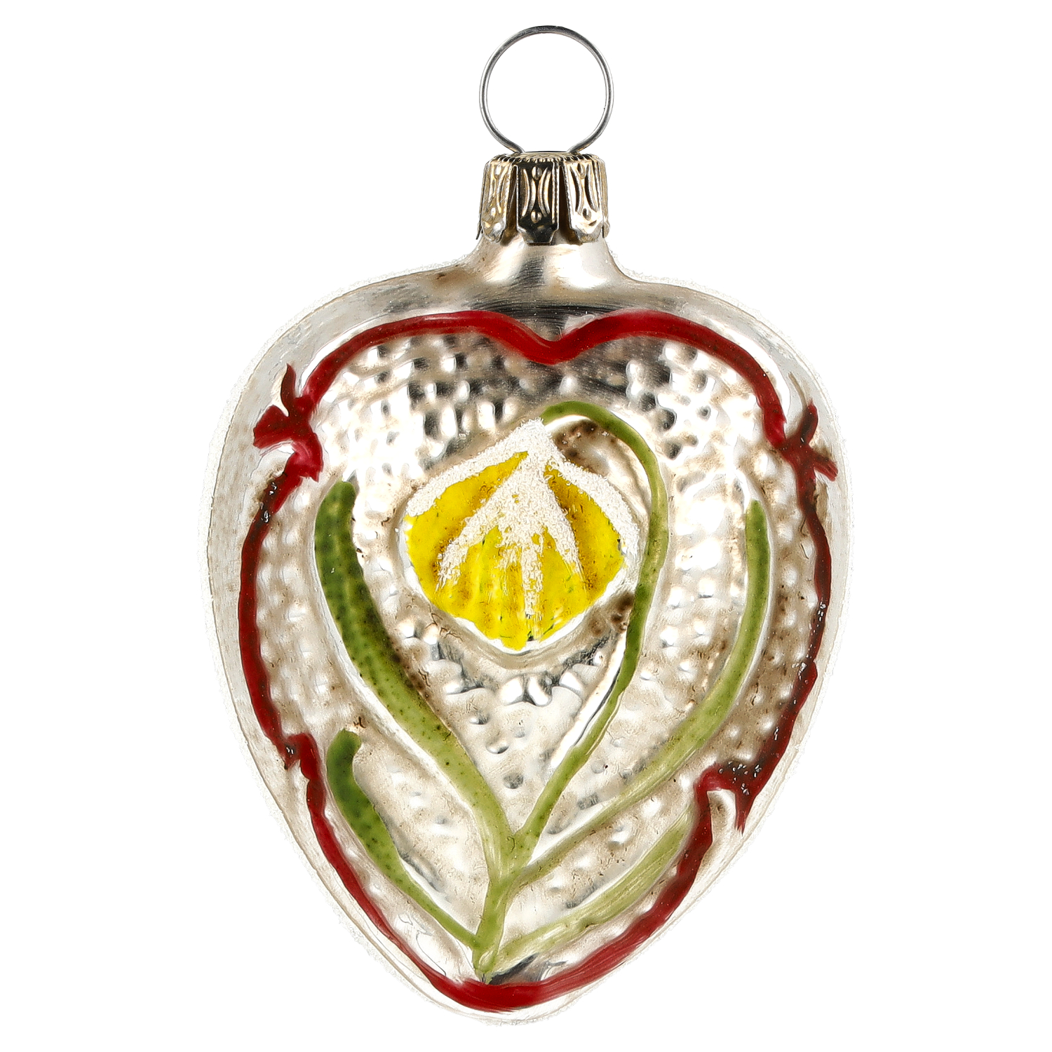 Glas-Herz Anhänger mit Blumenmotiv, Christbaumschmuck