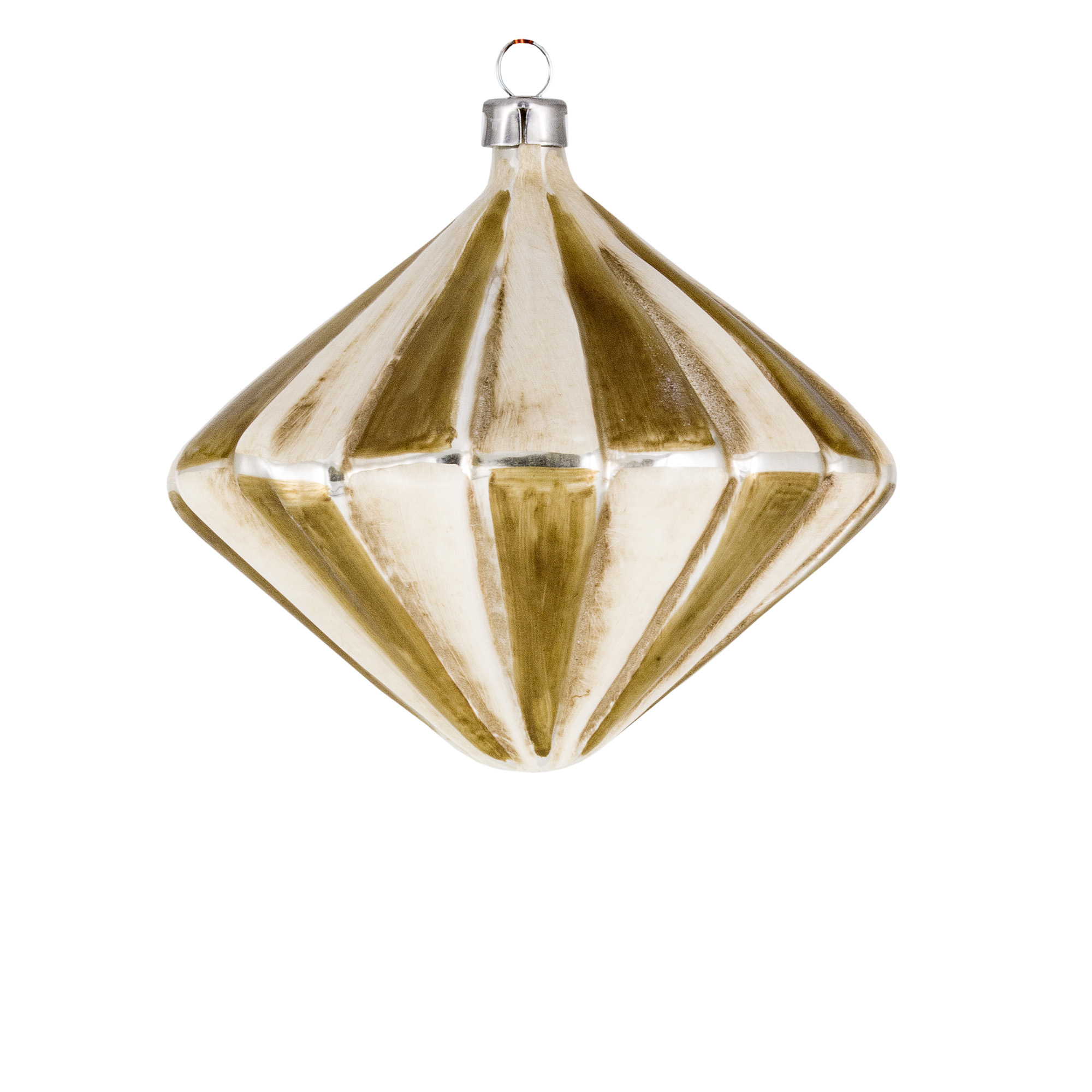 Glas-Baumschmuck in Diamantform, gold-weiß