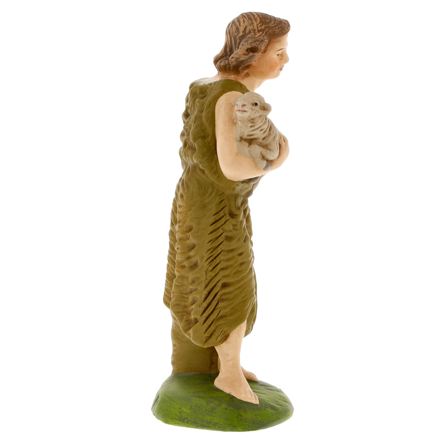 Krippenfigur Hirtin mit Lamm, handbemalt