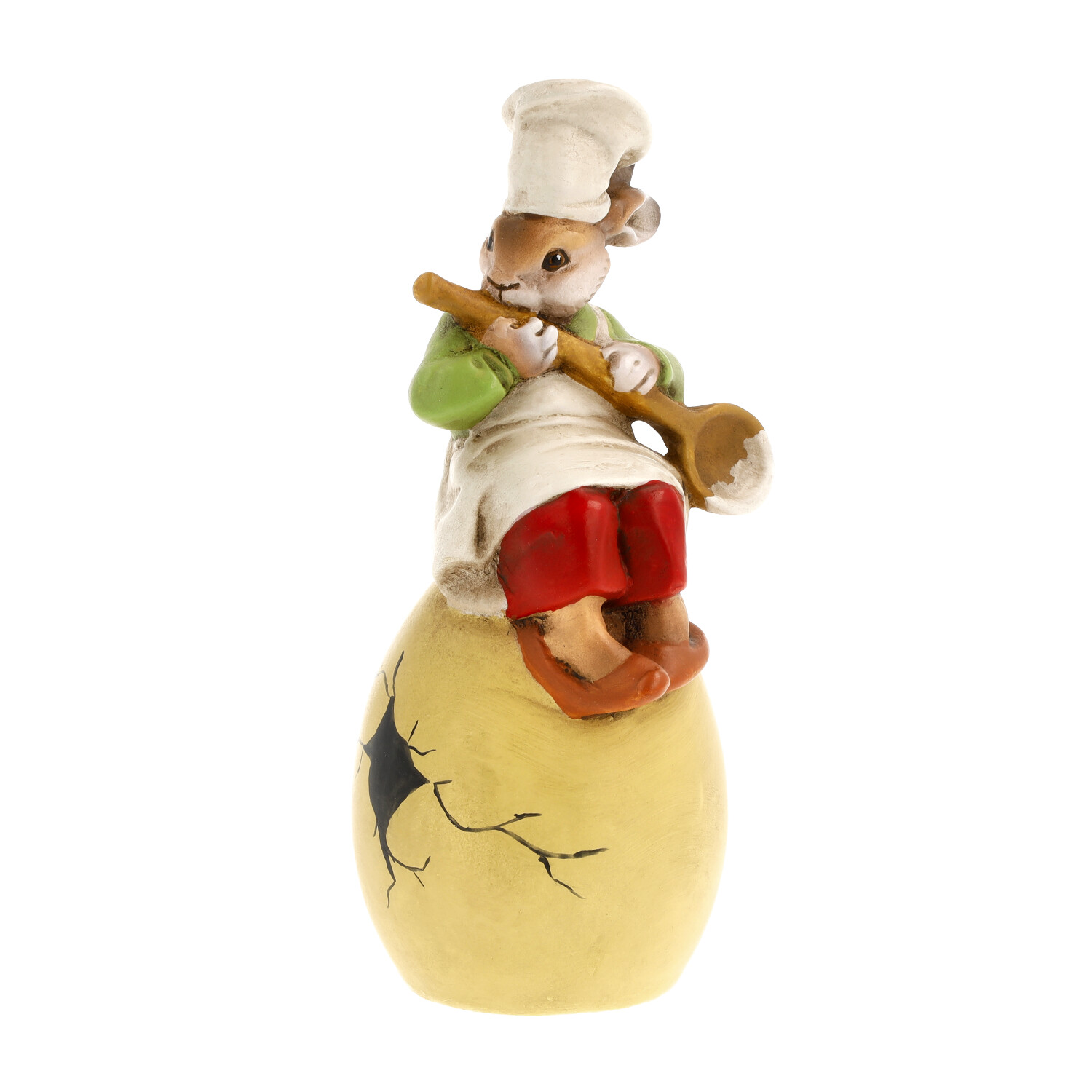 Bunte Maus-Koch-Figur auf gesprungenem Ei mit Löffel