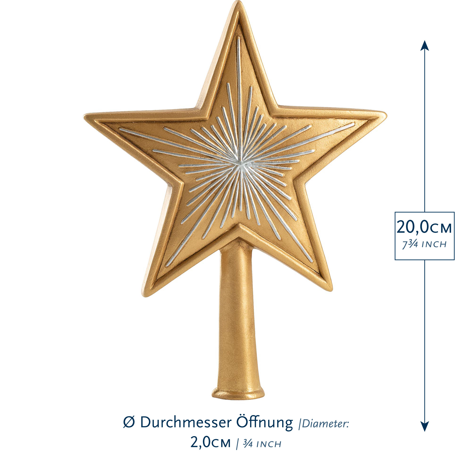 Goldene Stern-Baumspitze 20 cm, Öffnung Ø 2 cm