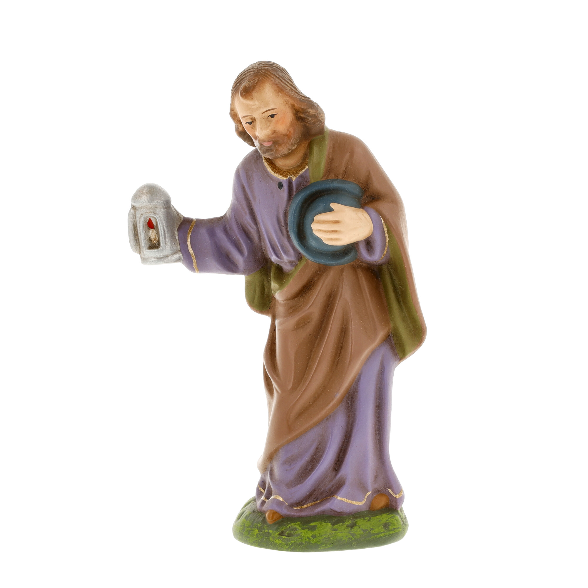 Krippenfigur Hirte mit Laterne in Lila und Braun