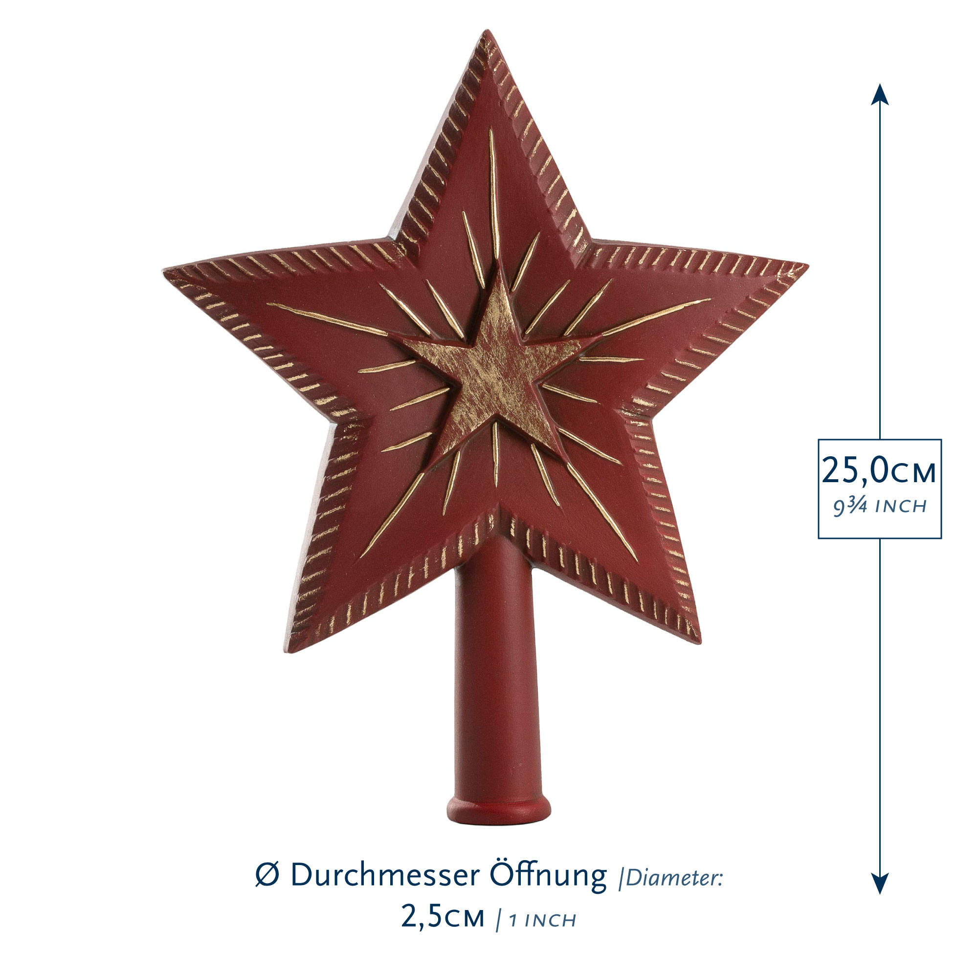 Rote Stern-Baumspitze 25 cm, Ø 2,5 cm