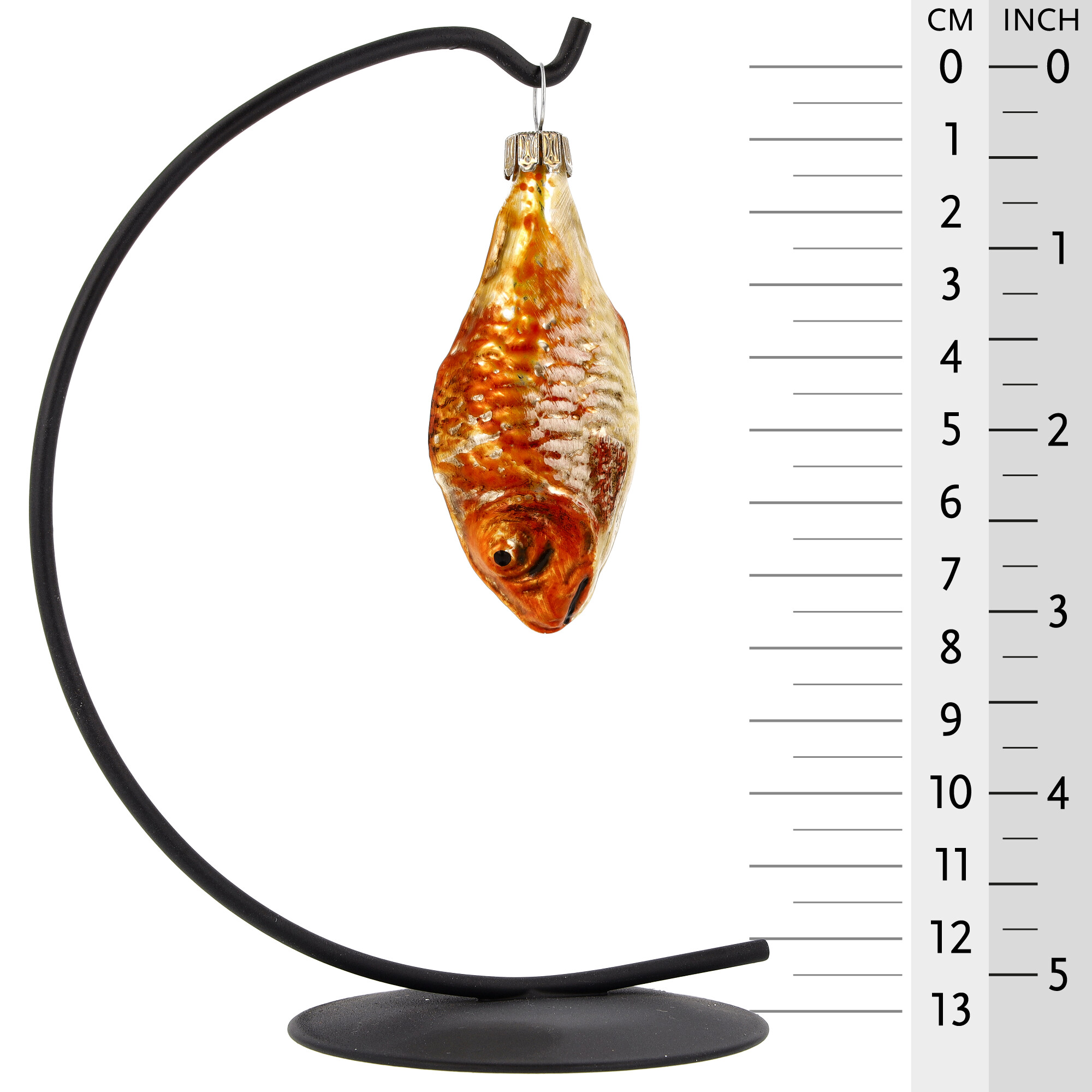 Christbaumanhänger Fisch aus Glas, orange-gold