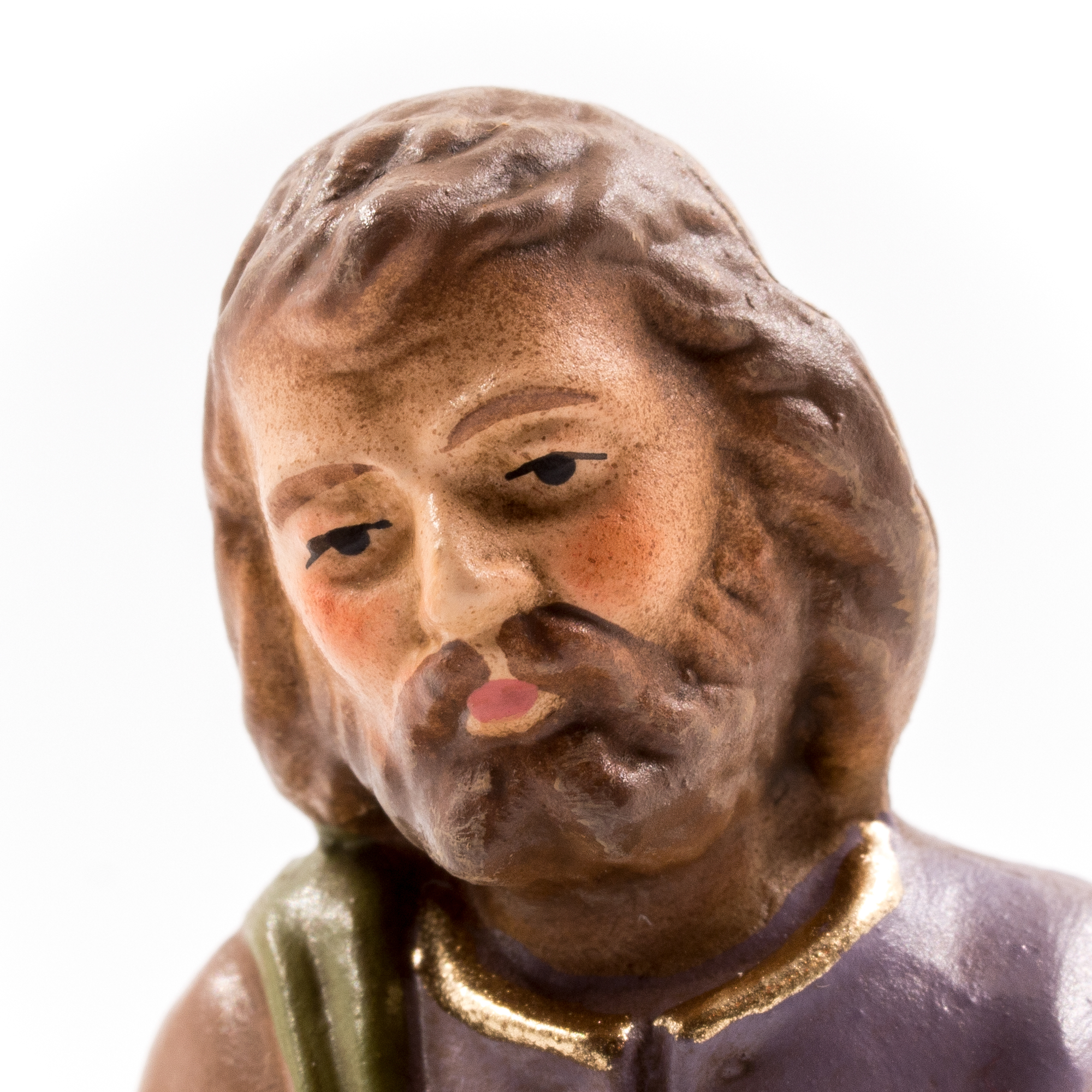 Detailansicht Krippenfigur: bärtiger Mann, handbemalt
